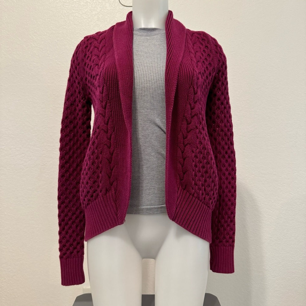 Ivivva dark pink/plum cardigan 100% cotton sweater with thumb holes size 12